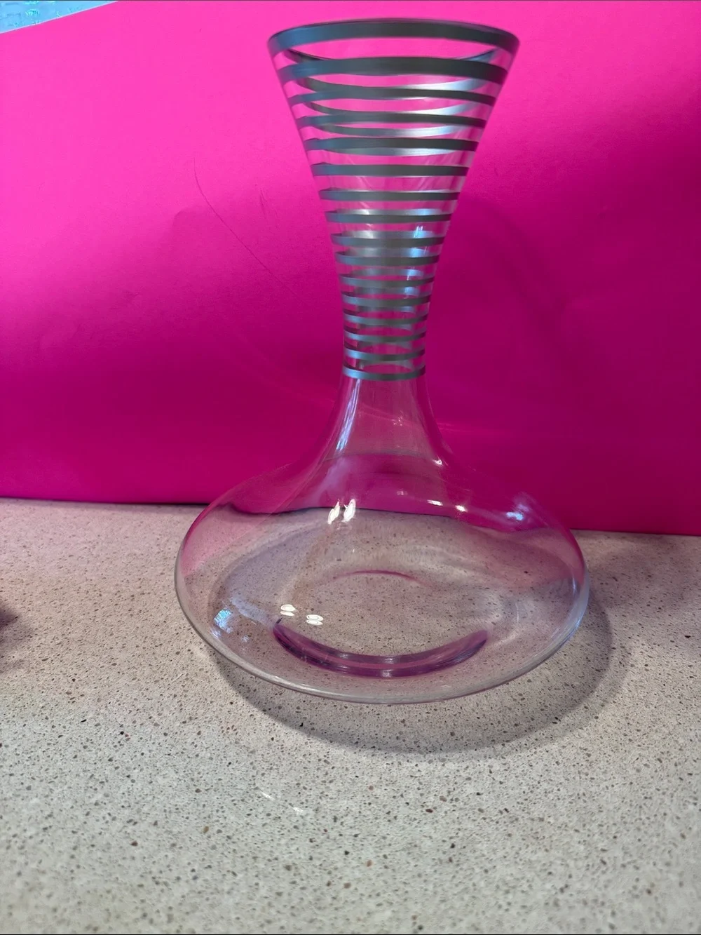 Clear Glass Wine Decanter with Silver Stripe Neck